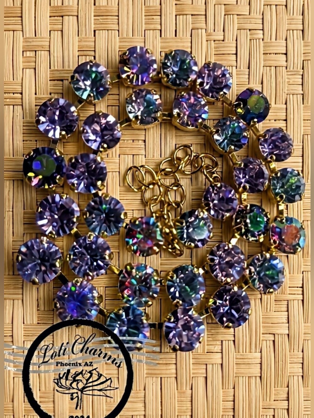 Lavender Haze & AB Metallic Swarovski Crystals In Classic Gold Plated Necklace